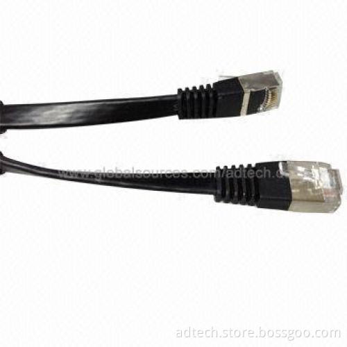 Molded Cat6 FTP Flat Patch Cable, Black, 4-pair 32AWG, 0.24 Inch Cable Width, UL-certified